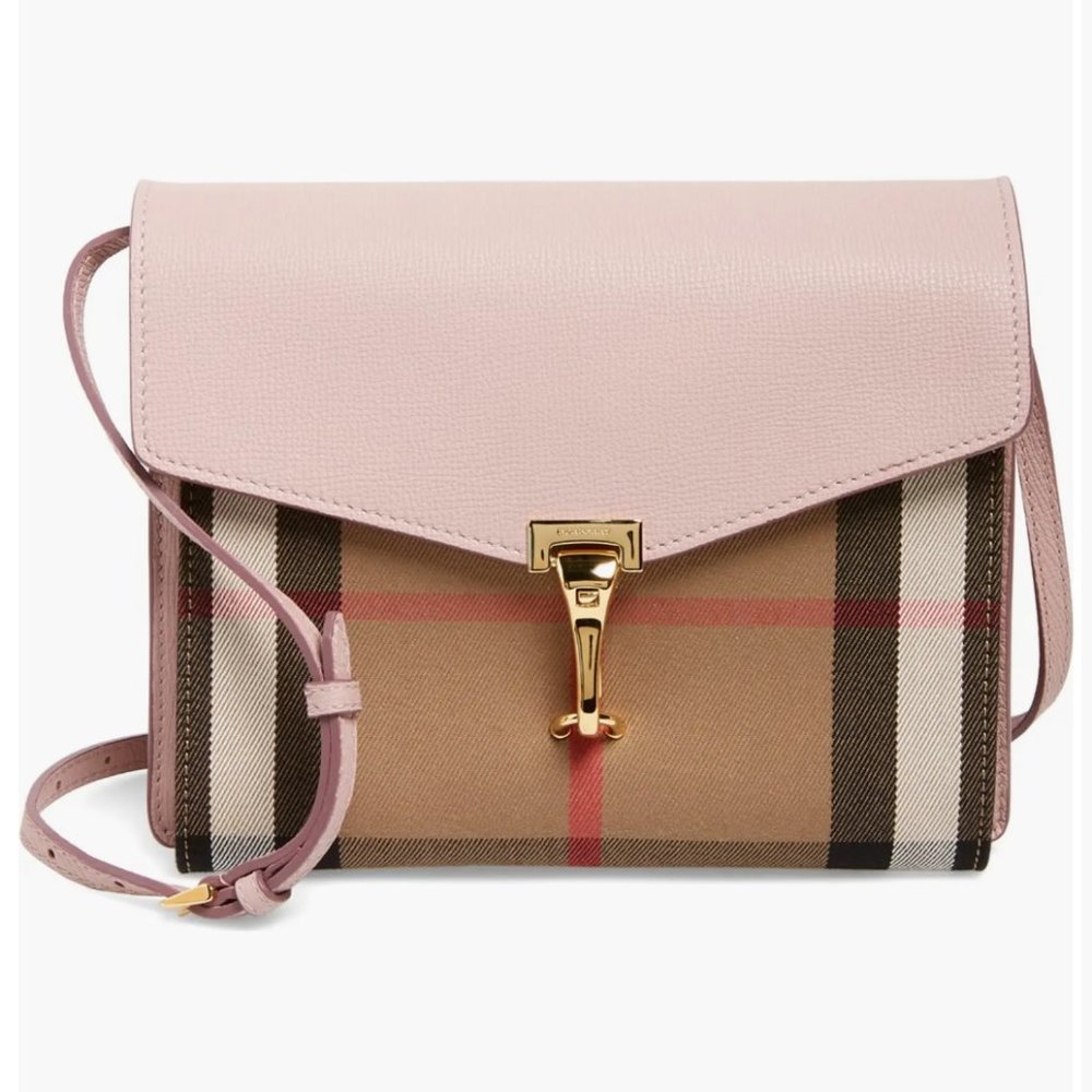 💯Genuine 🌹Burberry🌹 Macken Leather & House Check Crossbody Bag, Pale Orchid